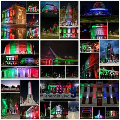 Monumentos iluminados con los colores de Italia